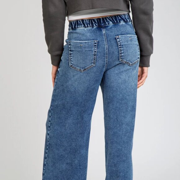 NEW REWASH Relaxed Knit Denim Wide Leg Pants in vintage indigo for women 825 2t7 - Picture 4 of 9